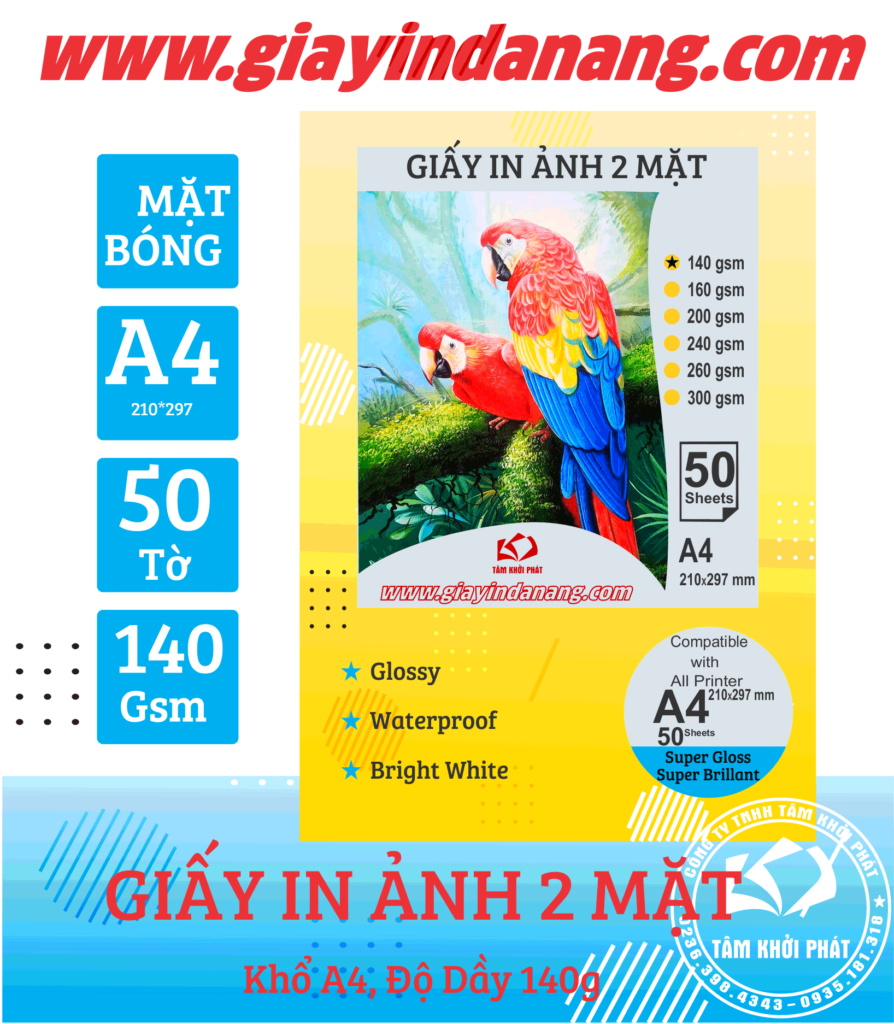 giấy in ảnh 2 mặt A4 định lượng 140gsm